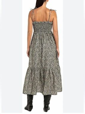 O.P.T Smocked Floral Midi Dress with Tie Straps
